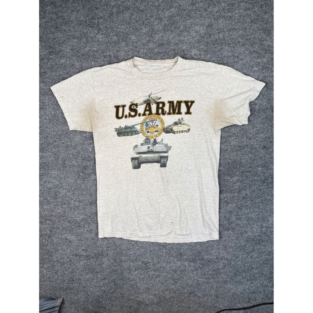 Vintage 1998 US Army T Shirt Mens Large Gray Military Tank Helicopter Single St